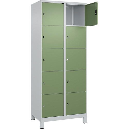 4066681680968 - 5er-Schließfachschrank Classic PLUS 2 Abteile lichtgrau resedagrün B 800 mm 10 Fächer mit Füßen C+P 4066681680968 - 5er-Schließfachschrank Classic PLUS 2 Abteile lichtgrau resedagrün B 800 mm 10 Fächer mit Füßen C+P