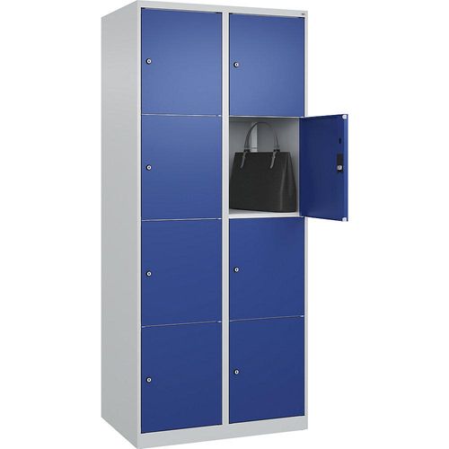 4067521351130 - 4er-Schließfachschrank Classic PLUS 2 Abteile lichtgrau enzianblau B 800 mm 8 Fächer mit Bodengleitern 4067521351130 - 4er-Schließfachschrank Classic PLUS 2 Abteile lichtgrau enzianblau B 800 mm 8 Fächer mit Bodengleitern