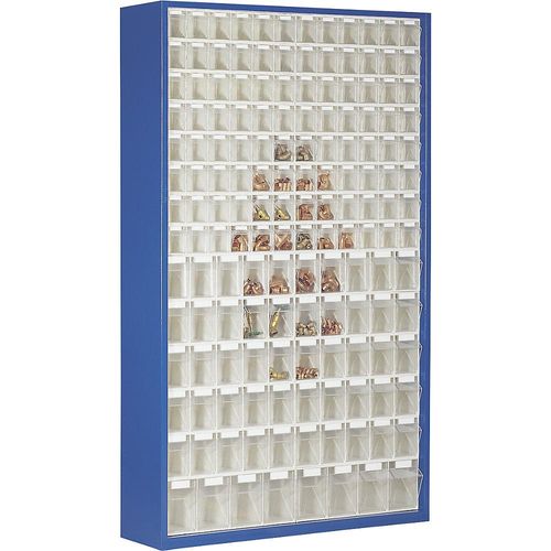 4009292858258 - Magazinschrank Volumen 635 l 154 herausnehmb Klappkästen m Griffmulde B 1270 x T 250 x H 2000 mm eblau transparent