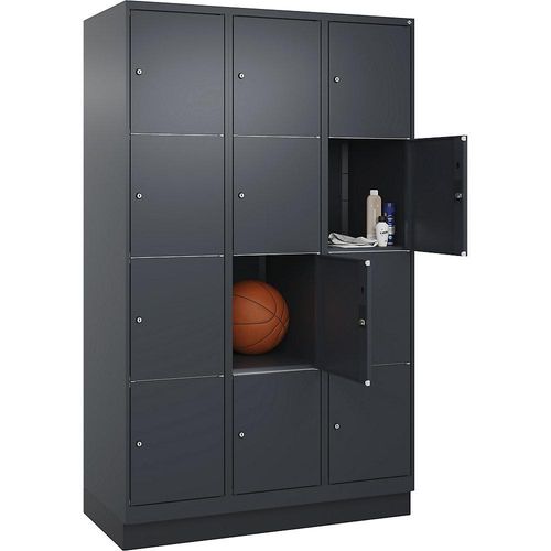 4066681694729 - 4er-Schließfachschrank Classic PLUS 3 Abteile grau B 1200 mm 12 Fächer mit Bodensockel 4066681694729 - 4er-Schließfachschrank Classic PLUS 3 Abteile grau B 1200 mm 12 Fächer mit Bodensockel