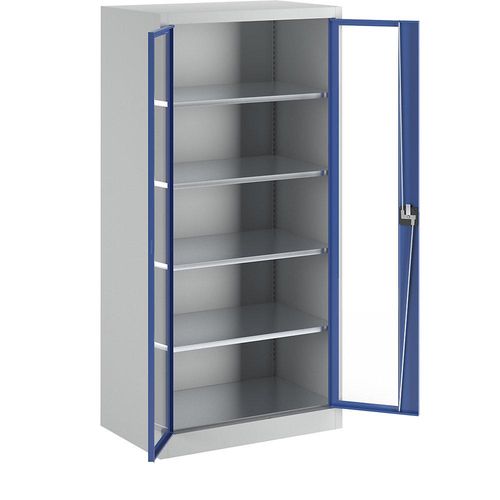 4250633312667 - mauser Sichtfenster-Flügeltürschrank mit 4 Fachböden HxB 1950 x 950 mm Tiefe 600 mm lichtgrau enzianblau 4250633312667 - mauser Sichtfenster-Flügeltürschrank mit 4 Fachböden HxB 1950 x 950 mm Tiefe 600 mm lichtgrau enzianblau