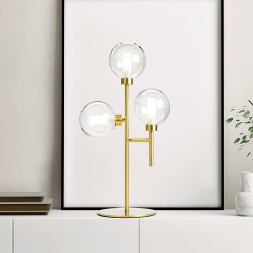 8050612949466 - Tischleuchte Dom 3-flammig klar gold Höhe 55 cm Glas