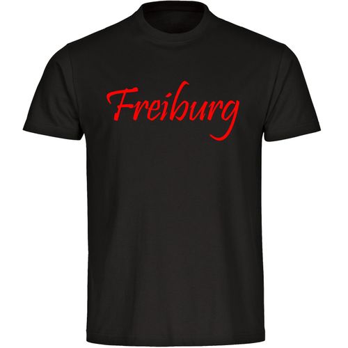 4068859158361 - multifanshop Herren T-Shirt - Freiburg - Schriftzug - Druck rot - Männer