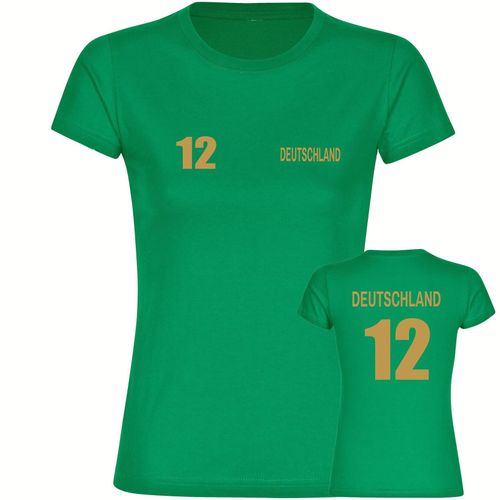 4068859264543 - multifanshop Damen T-Shirt - Deutschland - Trikot Nummer 12 Gold - Druck gold metallic - Frauen