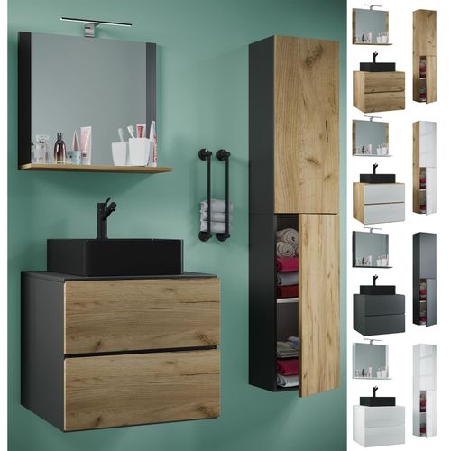 4051814432064 - 4-tlg Waschplatz Waschtisch schwarzes Waschbecken Unterschrank Breite 60 cm Badmöbel Set mit Schubladen Drehtüren Spiegel Lendas S BL 4051814432064 - 4-tlg Waschplatz Waschtisch schwarzes Waschbecken Unterschrank Breite 60 cm Badmöbel Set mit Schubladen Drehtüren Spiegel Lendas S BL