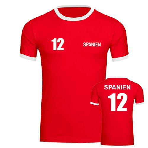 4068859222758 - multifanshop Kontrast T-Shirt - Spanien - Trikot Nummer 12 - Druck weiß - Männer