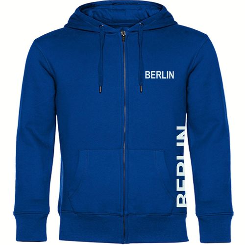 4068859013981 - multifanshop Kapuzen Sweatshirt Jacke - Berlin blau - Brust & Seite - Druck weiß - Sweat