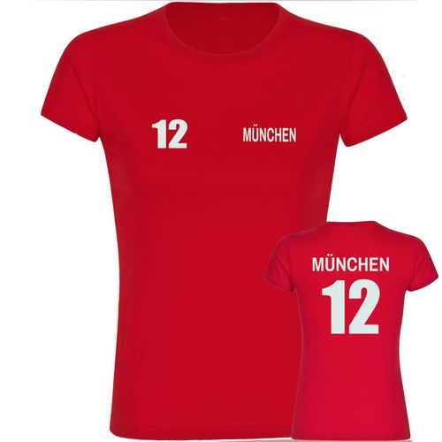 4068859097868 - multifanshop Damen T-Shirt - München rot - Trikot Nummer 12 - Druck weiß - Frauen