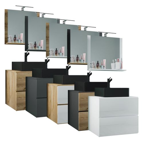 4051814431944 - 3-tlg Waschplatz Waschtisch schwarzes Waschbecken Unterschrank Breite 60 cm Badmöbel Set mit Schubladen Spiegel Lendas S BL 4051814431944 - 3-tlg Waschplatz Waschtisch schwarzes Waschbecken Unterschrank Breite 60 cm Badmöbel Set mit Schubladen Spiegel Lendas S BL