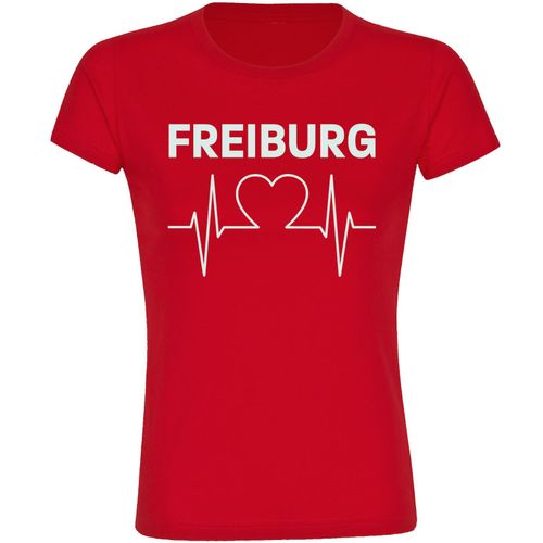 4068859107314 - multifanshop Damen T-Shirt - Freiburg - Herzschlag - Druck weiß - Frauen