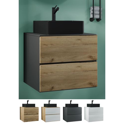 4051814431838 - 2-tlg Waschplatz Waschtisch schwarzes Waschbecken Unterschrank Breite 60 cm Badmöbel Set mit Schubladen Lendas S BL