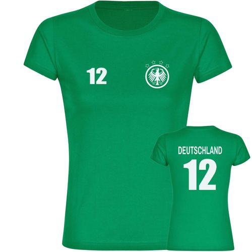4068859265144 - multifanshop Damen T-Shirt - Deutschland - Adler Retro Trikot 12 - Druck weiß - Frauen