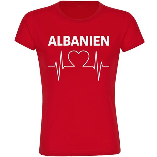 4068859450083 - multifanshop Damen T-Shirt - Albanien - Herzschlag - Druck weiß - Frauen