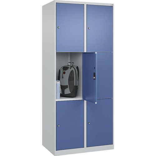 4067521351024 - 3er-Schließfachschrank Classic PLUS 2 Abteile lichtgrau fernblau B 800 mm 6 Fächer mit Bodengleitern C+P 4067521351024 - 3er-Schließfachschrank Classic PLUS 2 Abteile lichtgrau fernblau B 800 mm 6 Fächer mit Bodengleitern C+P