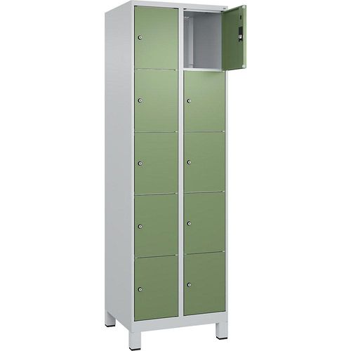 4066681680517 - 5er-Schließfachschrank Classic PLUS 2 Abteile lichtgrau resedagrün B 600 mm 10 Fächer mit Füßen C+P 4066681680517 - 5er-Schließfachschrank Classic PLUS 2 Abteile lichtgrau resedagrün B 600 mm 10 Fächer mit Füßen C+P