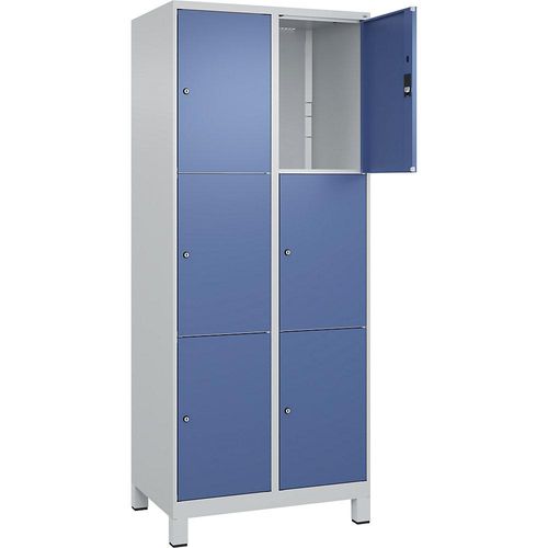 4066681680654 - 3er-Schließfachschrank Classic PLUS 2 Abteile lichtgrau fernblau B 800 mm 6 Fächer mit Füßen C+P 4066681680654 - 3er-Schließfachschrank Classic PLUS 2 Abteile lichtgrau fernblau B 800 mm 6 Fächer mit Füßen C+P