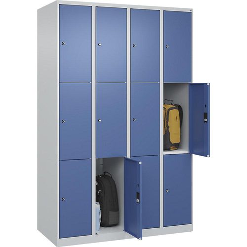 4067521353004 - 3er-Schließfachschrank Classic PLUS 4 Abteile lichtgrau fernblau B 1200 mm 12 Fächer mit Bodengleitern C+P 4067521353004 - 3er-Schließfachschrank Classic PLUS 4 Abteile lichtgrau fernblau B 1200 mm 12 Fächer mit Bodengleitern C+P