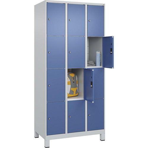 4066681681255 - 4er-Schließfachschrank Classic PLUS 3 Abteile lichtgrau fernblau B 900 mm 12 Fächer mit Füßen 4066681681255 - 4er-Schließfachschrank Classic PLUS 3 Abteile lichtgrau fernblau B 900 mm 12 Fächer mit Füßen