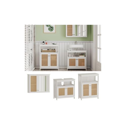 4066731271733 - Badmöbel-Set Rosario Weiß moderne Serie Badezimmer dekorative Front Spiegelschrank Waschtischunterschrank Sideboard