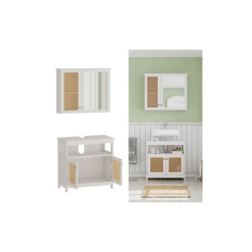 4066731272860 - Badmöbel-Set Rosario Weiß moderne Serie Badezimmer dekorative Front Spiegelschrank Waschtischunterschrank 4066731272860 - Badmöbel-Set Rosario Weiß moderne Serie Badezimmer dekorative Front Spiegelschrank Waschtischunterschrank
