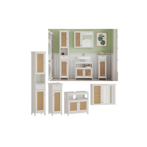 4066731271696 - Badmöbel-Set Rosario Weiß moderne Serie Badezimmer dekorative Front Spiegelschrank Waschtischunterschrank Midischrank Hochschrank 4066731271696 - Badmöbel-Set Rosario Weiß moderne Serie Badezimmer dekorative Front Spiegelschrank Waschtischunterschrank Midischrank Hochschrank