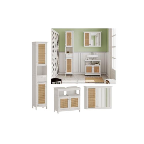 4066731271726 - Badmöbel-Set Rosario Weiß moderne Serie Badezimmer dekorative Front Spiegelschrank Waschtischunterschrank Hochschrank 4066731271726 - Badmöbel-Set Rosario Weiß moderne Serie Badezimmer dekorative Front Spiegelschrank Waschtischunterschrank Hochschrank