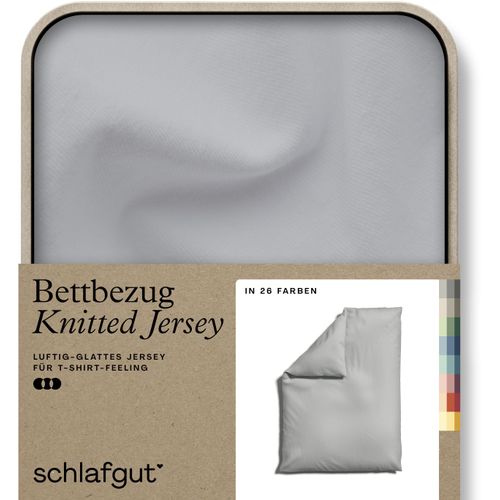 4007399472537 - Bettbezug SCHLAFGUT Knitted Jersey uni aus Bio-Baumwolle mit Elasthan Reißverschluss Bettbezüge Gr B L 155 cm x 220 cm Jersey grau (grey light) bügelfrei Mix & Match Bettwäsche passender Kissenbezug erhältlich