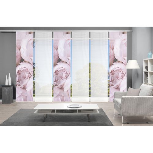 4056751384889 - Schiebegardine VISION S ROSANA 6er SET Gr 1 rosa (rosé) Gardinen 260cm Paneelwagen 60cm Polyester Bambus-Optik Digital bedruckt B60cm H260cm