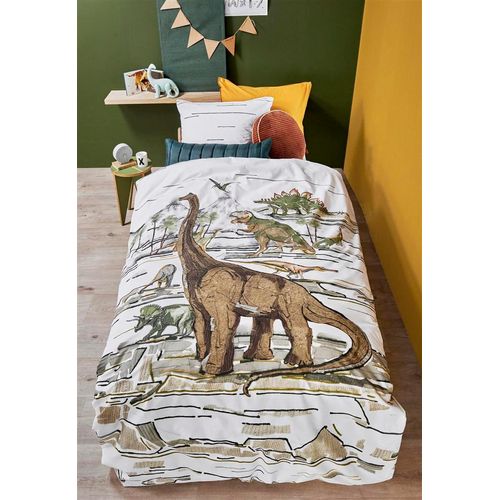 8719931688301 - Kinderbettwäsche BEDDINGHOUSE X HANNEKE DE JAGER Dinosaurus Bettwäsche Gr B L 135 cm x 200 cm 1 St 1 St Renforcé B L 80 cm x 80 cm beige (natur)