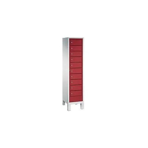 4050646455258 - C+P Wäsche-Sammelschrank Evolo H1850xB420xT500mm Korpus Lichtgrau Fronten Rubinrot 1 Abteil mit 10 Fächern 4050646455258 - C+P Wäsche-Sammelschrank Evolo H1850xB420xT500mm Korpus Lichtgrau Fronten Rubinrot 1 Abteil mit 10 Fächern