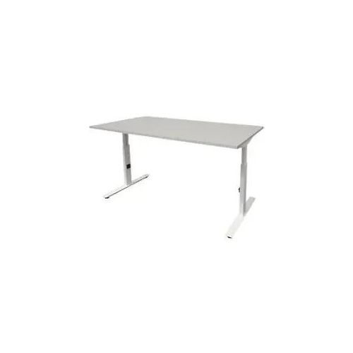 8719756006779 - Linesto Plus Höhenverstellbar Sitz-Stehschreibtisch Rechteckig Grau T-Fuß 1400 (B) x 800 (T) x 655 (H) mm Melamin