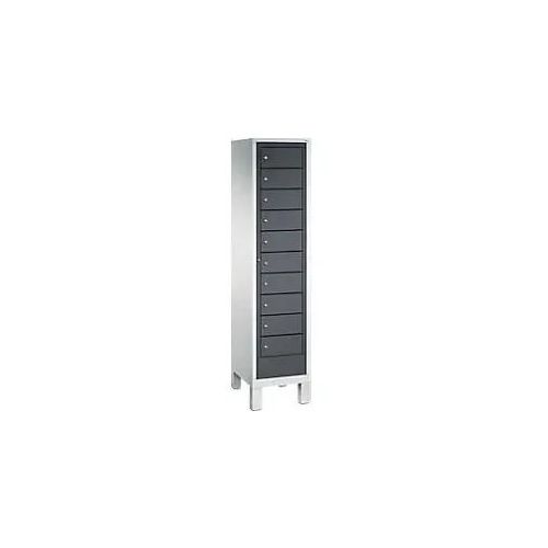 4061261663263 - C+P Wäsche-Sammelschrank Evolo H1850xB420xT500mm Korpus Lichtgrau Fronten Schwarzgrau 1 Abteil mit 10 Fächern