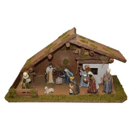 4251020760337 - Krippe ALFRED KOLBE Krippenstall braun WeihnachtskrippenB55cm H27cm T25cm Holz mit 11 cm Poly-Figuren 11tlg B55cm H27cm T25cm