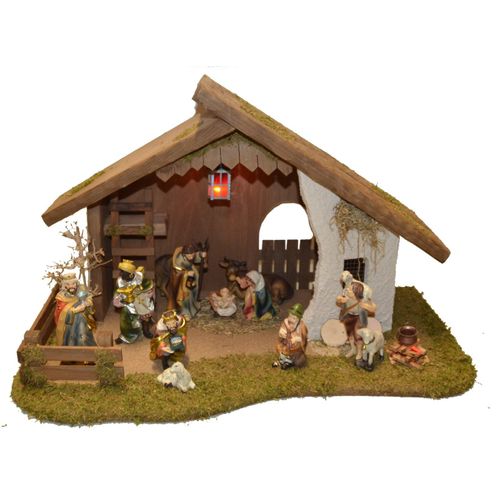 4251020760252 - Krippe ALFRED KOLBE Krippenstall mit Trafo braun B50cm H28cm T30cm Holz Weihnachtskrippen mit Laterne Busch Lagerfeuer Holz 11 cm Figuren 11tlg 4251020760252 - Krippe ALFRED KOLBE Krippenstall mit Trafo braun B50cm H28cm T30cm Holz Weihnachtskrippen mit Laterne Busch Lagerfeuer Holz 11 cm Figuren 11tlg