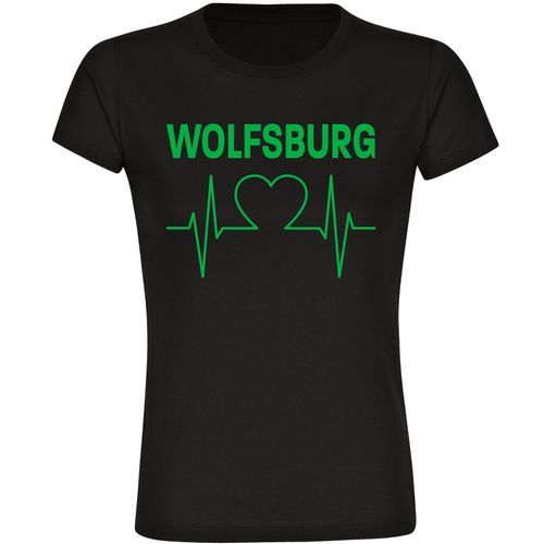 4068859174576 - multifanshop Damen T-Shirt - Wolfsburg - Herzschlag - Druck grün - Frauen