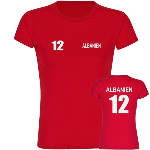 4068859449773 - multifanshop Damen T-Shirt - Albanien - Trikot Nummer 12 - Druck weiß - Frauen