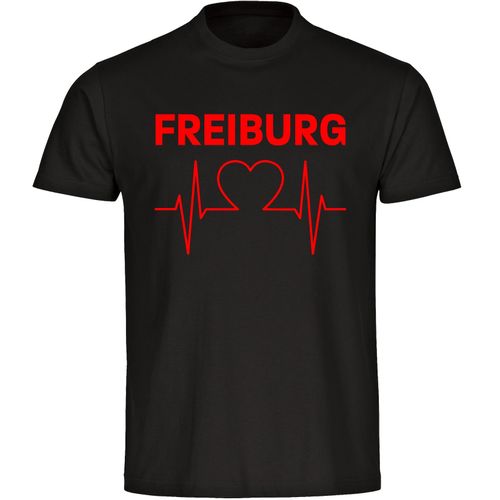 4068859107161 - multifanshop Herren T-Shirt - Freiburg - Herzschlag - Druck rot - Männer