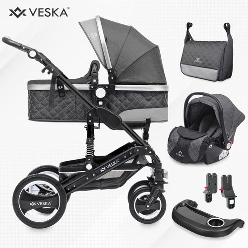 4054748017659 - VESKA® 3 in 1 Kombi-Kinderwagen Buggy Reisebuggy inkl Auto- Babyschale Jogger Faltbar - Schwarz - anthrazit anthrazit