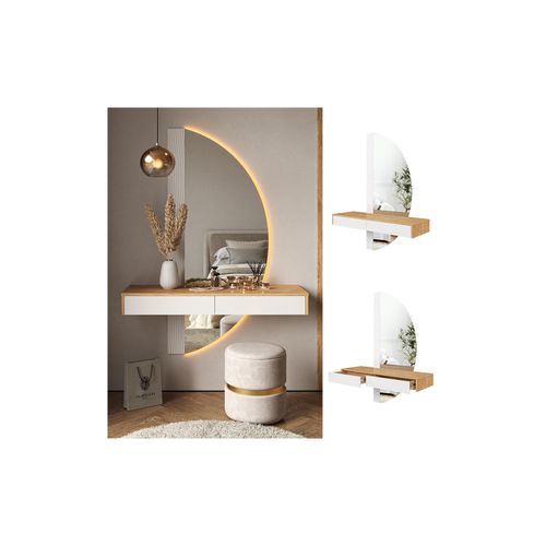 4066731340781 - Schminktisch Melisa 120 x 161 cm Eiche Weiß LED-Spiegel Schublade modern 4066731340781 - Schminktisch Melisa 120 x 161 cm Eiche Weiß LED-Spiegel Schublade modern