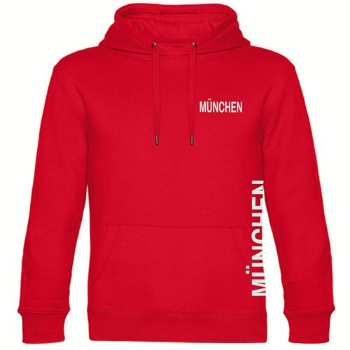 4068859085759 - multifanshop Kapuzen Sweatshirt - München rot - Brust & Seite - Druck weiß - Hoodie