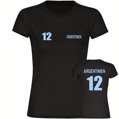 4068859273460 - multifanshop Damen T-Shirt - Argentinien - Trikot Nummer 12 - Druck hellblau - Frauen