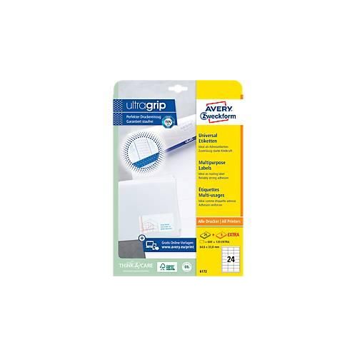 4004182433348 - AVERY Zweckform Abziehhilfe QuickPEELultragrip Mehrzwecketiketten 6172 Selbsthaftend DIN A4 Weiß 646 x 338 cm 30 Blatt à 24 Etiketten