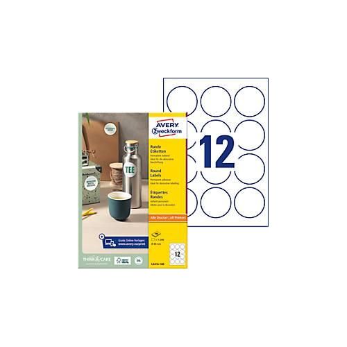 4004182034163 - Avery® Zweckform Etiketten L3416-100 A4 universell permanenthaftend druckergeeignet FSC®-Papier rund Ø 60 mm weiß 1200 Stück auf 100 Bogen