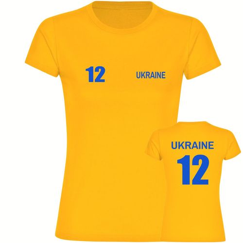 4068859297992 - multifanshop Damen T-Shirt - Ukraine - Trikot Nummer 12 - Druck blau - Frauen