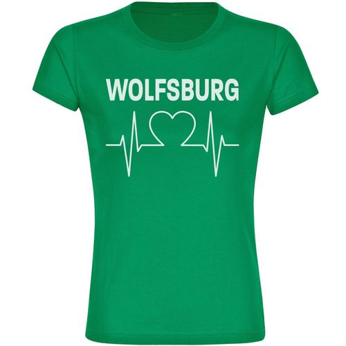 4068859174637 - multifanshop Damen T-Shirt - Wolfsburg - Herzschlag - Druck weiß - Frauen