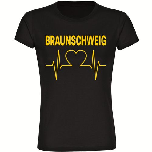 4068859200343 - multifanshop Damen T-Shirt - Braunschweig - Herzschlag - Druck gelb - Frauen