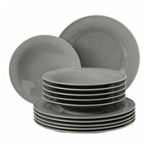 4052212090931 - Tafelservice SELTMANN WEIDEN Teller Set Geschirr-Set Beat Geschirr-Sets Gr 12 tlg grau (perlgrau) Tafelservice wunderschöne Farbglasur Made in Germany 12 Teile für 6 Personen