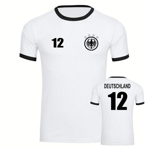 4068859266097 - multifanshop Kontrast T-Shirt - Deutschland - Adler Retro Trikot 12 - Druck schwarz - Männer 4068859266097 - multifanshop Kontrast T-Shirt - Deutschland - Adler Retro Trikot 12 - Druck schwarz - Männer