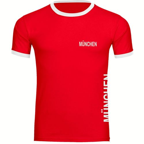 4068859085957 - multifanshop Kontrast T-Shirt - München rot - Brust & Seite - Druck weiß - Männer 4068859085957 - multifanshop Kontrast T-Shirt - München rot - Brust & Seite - Druck weiß - Männer