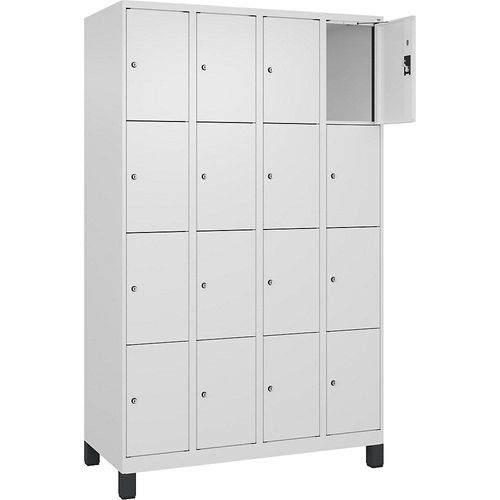 4068192018292 - 4er-Schließfachschrank Evolo PLUS 4 Abteile weiß B 1200 mm 16 Fächer mit breiten Füßen Zylinderschloss 4068192018292 - 4er-Schließfachschrank Evolo PLUS 4 Abteile weiß B 1200 mm 16 Fächer mit breiten Füßen Zylinderschloss